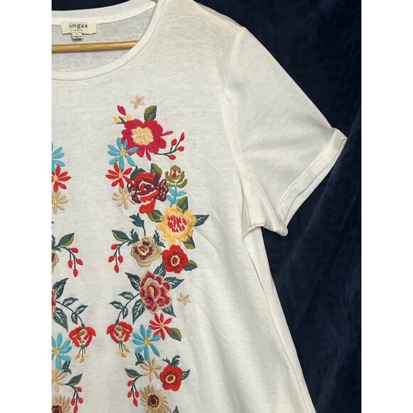 Umgee Women L Floral Embroidered Mini Dress Pockets White Cottage Core Spring - Picture 5 of 16